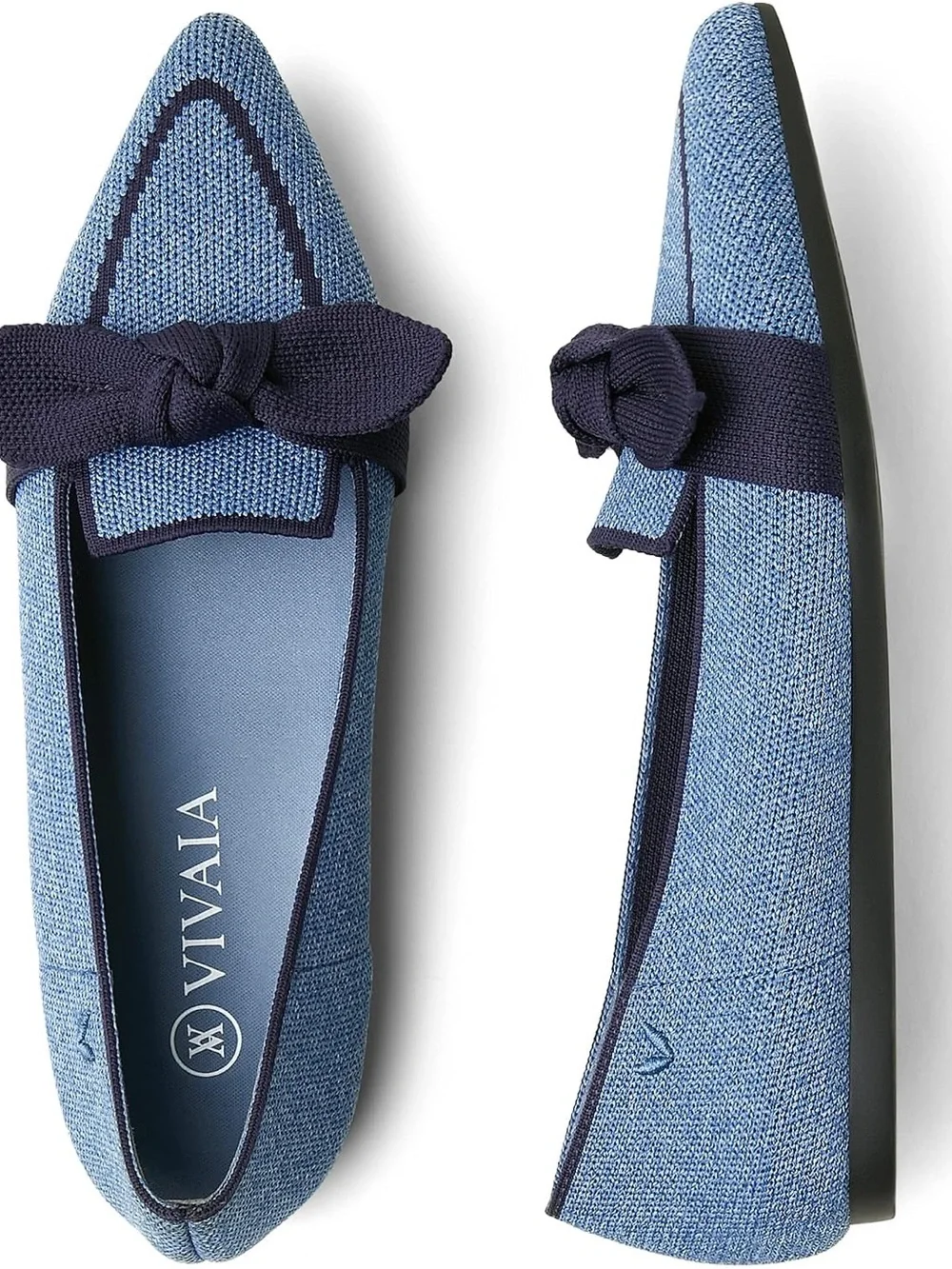 Vivaia Pointed Toe Bow Chambray Slip On Loafers Flats Women’s size 38/7-7.5